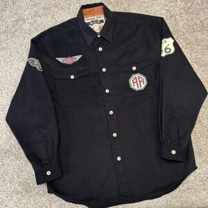 Y2K American Rebel Route 66 Button Up Shirt Men Medium Black Biker Vintage